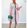 Fall Striped Long Sleeve Shirt Dresses For Women