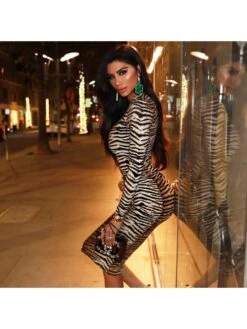 2022 Autumn Tiger Striped Women's Long Sleeve Dress