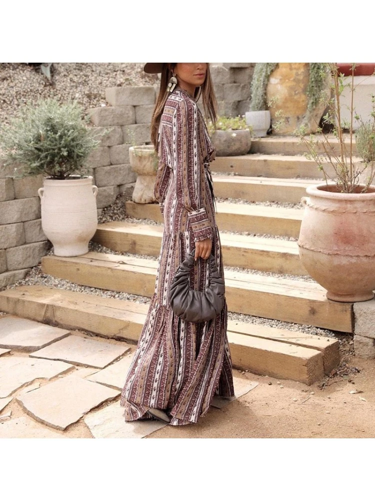 Bohemian Floral Ruffles Long Sleeve Maxi Dress 4 Bohemian Floral Ruffles Long Sleeve Maxi Dress - Image 4