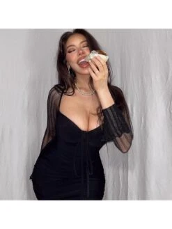 2023 Tight Black Bell Sleeve Long Sleeve Dress -V For Vendetta Shop P 20230328152725841 671