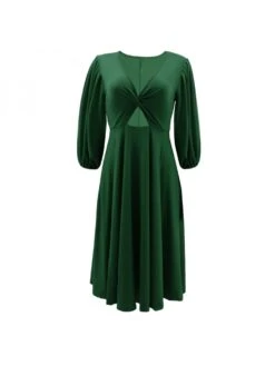 V Neck Hollowed Out Drape Long Sleeve Dress -V For Vendetta Shop P 20230504094537408 131