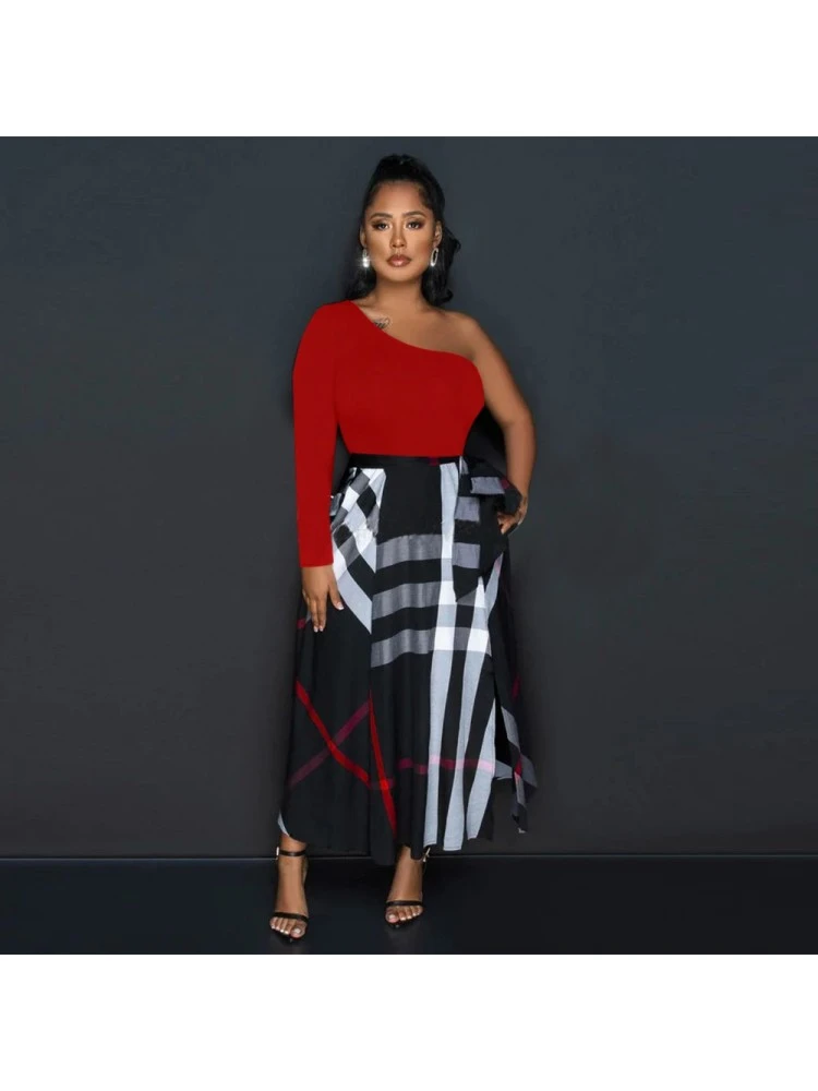 Fall Casual Print One Shoulder Maxi Dress 2 Fall Casual Print One Shoulder Maxi Dress - Image 2