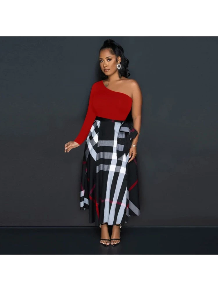 Fall Casual Print One Shoulder Maxi Dress 3 Fall Casual Print One Shoulder Maxi Dress - Image 3