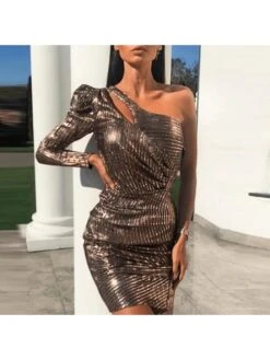 V For Vendetta Shop 40 Metallic One-shoulder Bodycon Dress