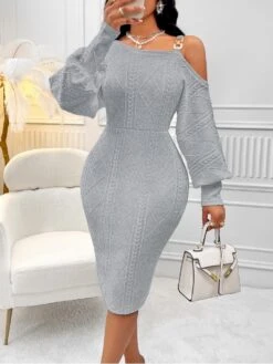 Solid Color Fall Lantern Sleeve Dress -V For Vendetta Shop P 20231219134811235 124