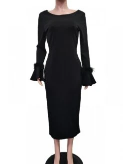 Feather Trumpet Sleeve Backless Maxi Dress -V For Vendetta Shop P 20240105212357993 536