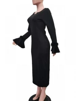 Feather Trumpet Sleeve Backless Maxi Dress -V For Vendetta Shop P 20240105212400195 452