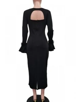 Feather Trumpet Sleeve Backless Maxi Dress -V For Vendetta Shop P 20240105212402524 978
