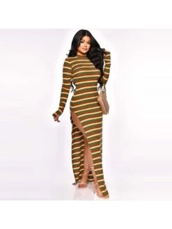 Colorblock Striped Fitted Long Sleeve Maxi Dress 11 Colorblock Striped Fitted Long Sleeve Maxi Dress -V For Vendetta Shop P 20240109212505235 995