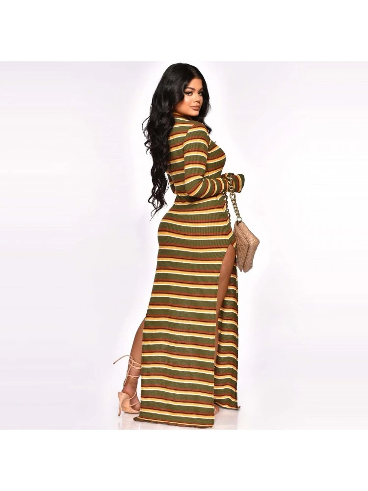Colorblock Striped Fitted Long Sleeve Maxi Dress 5 Colorblock Striped Fitted Long Sleeve Maxi Dress - Image 5