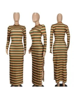 Colorblock Striped Fitted Long Sleeve Maxi Dress 13 Colorblock Striped Fitted Long Sleeve Maxi Dress -V For Vendetta Shop P 20240109212512158 743