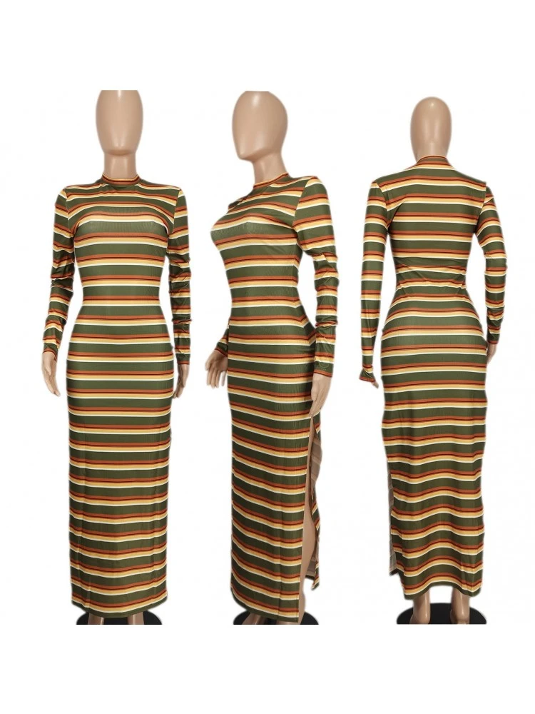 Colorblock Striped Fitted Long Sleeve Maxi Dress 6 Colorblock Striped Fitted Long Sleeve Maxi Dress - Image 6