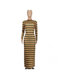 Colorblock Striped Fitted Long Sleeve Maxi Dress 14 Colorblock Striped Fitted Long Sleeve Maxi Dress -V For Vendetta Shop P 20240109212515078 285