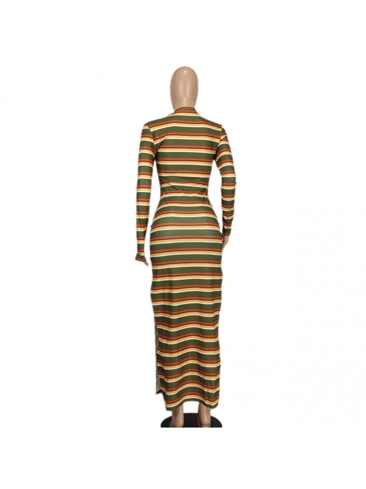 Colorblock Striped Fitted Long Sleeve Maxi Dress 8 Colorblock Striped Fitted Long Sleeve Maxi Dress - Image 8