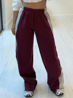 Contrast Color Loose Elastic Waist Pants