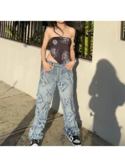 Applique Letter High Rise Jeans