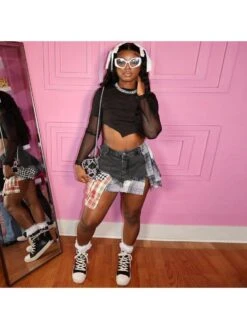 Colorblock Plaid Raged Hem Patchwork Denim Skirts 31 Colorblock Plaid Raged Hem Patchwork Denim Skirts -V For Vendetta Shop P 20240624112857818 208