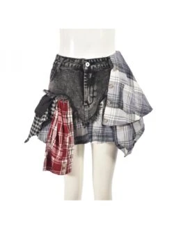 Colorblock Plaid Raged Hem Patchwork Denim Skirts 33 Colorblock Plaid Raged Hem Patchwork Denim Skirts -V For Vendetta Shop P 20240624112858978 470