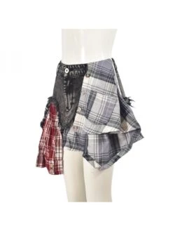 Colorblock Plaid Raged Hem Patchwork Denim Skirts 34 Colorblock Plaid Raged Hem Patchwork Denim Skirts -V For Vendetta Shop P 20240624112859602 778