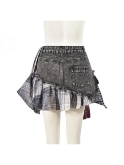 Colorblock Plaid Raged Hem Patchwork Denim Skirts 35 Colorblock Plaid Raged Hem Patchwork Denim Skirts -V For Vendetta Shop P 20240624112900136 237